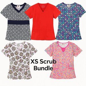 XS Scrub Top Bundle – 5 Tops (White Cross & More) – Size XS